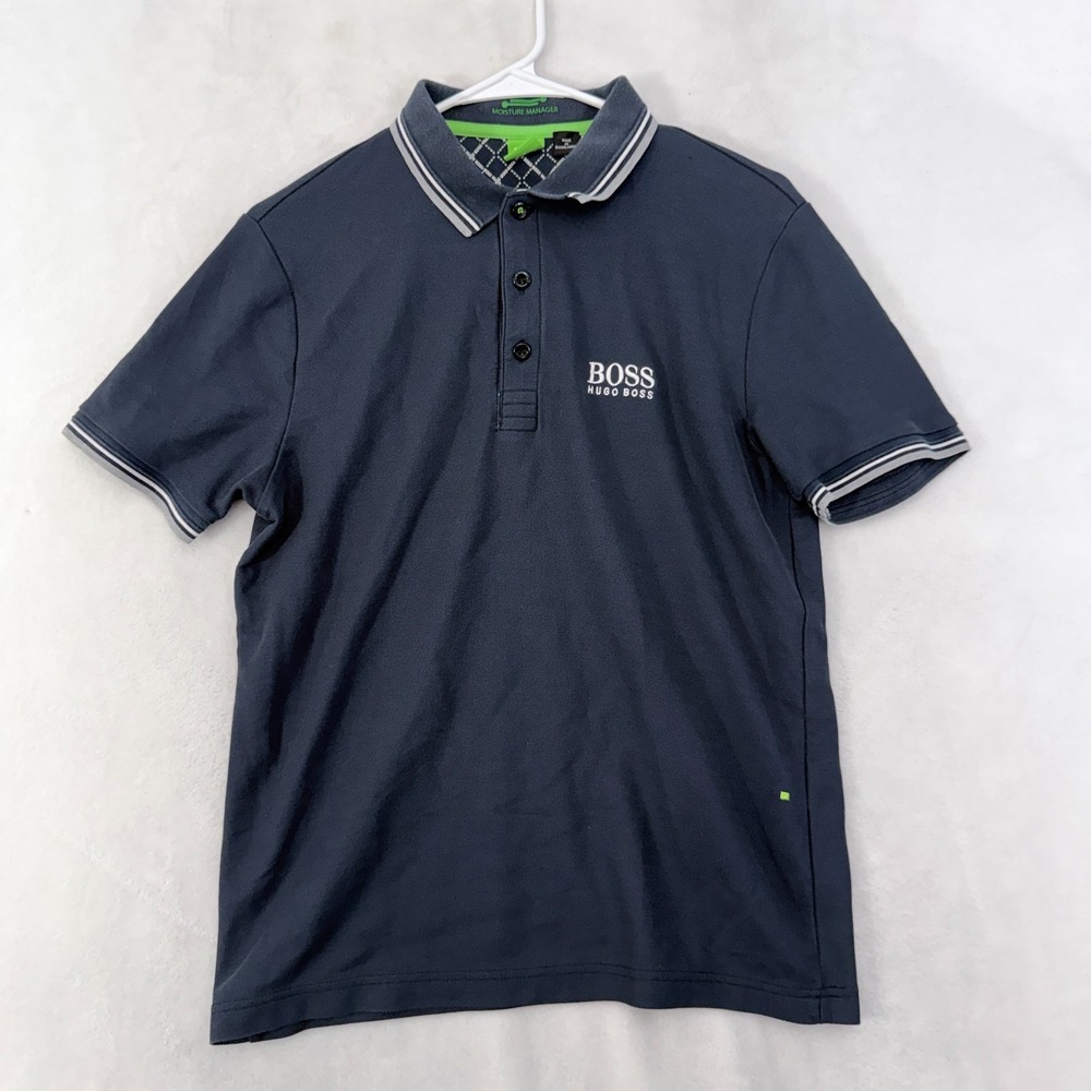 Hugo Boss Polo Shirt Mens S Blue Embroidered Logo Knit